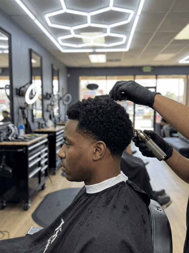 Low Drop Taper Fade with Short Afro